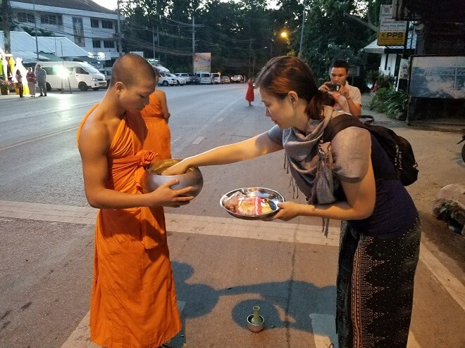 giving alms to monks Chiang Mai